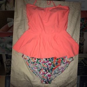 Peplum Coral/Floral bathing suit- NEVER WORN!
